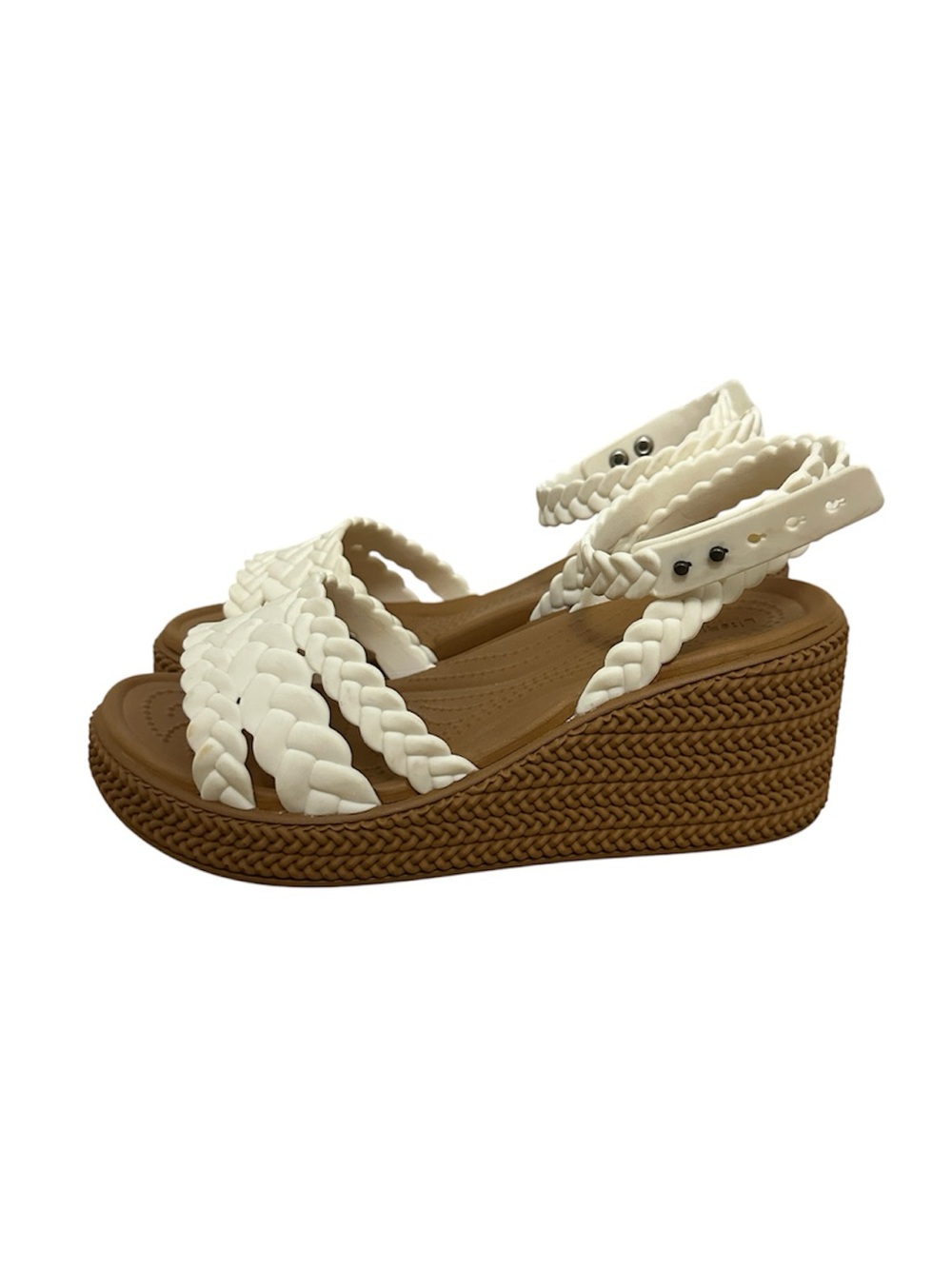 Crocs Brooklyn Woven Strappy Wedge Sandals White Size 7